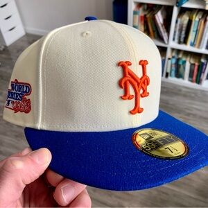 New Era 59Fifty New York Mets Fitted Hat 7 1/2 1986 World Series White
